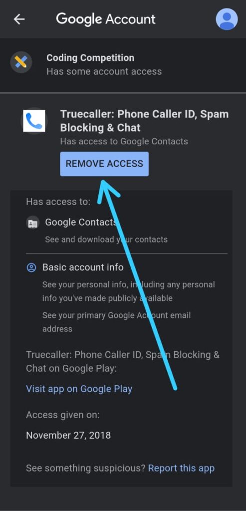 How to remove Truecaller from Google account