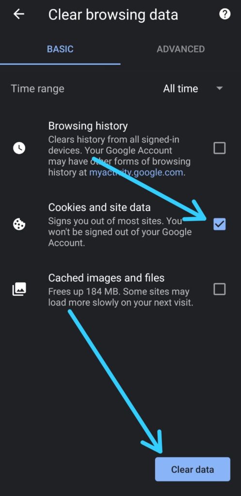 How to Clear Cookies and Site Data in Google Chrome App on Android