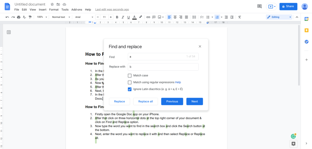 How to Find and Replace in Google Docs on Pc