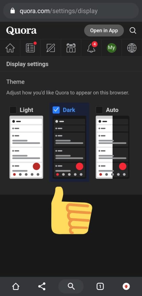 How to enable dark mode on the Quora website