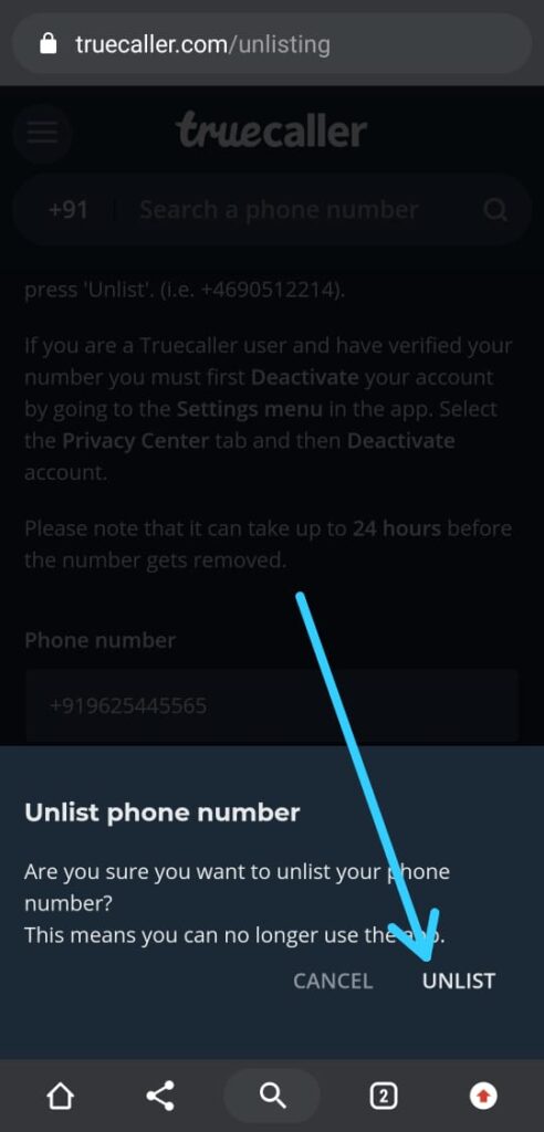 How to Unlist Phone Number From Truecaller Database