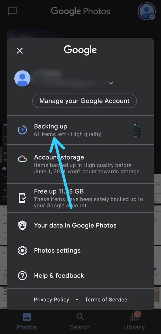 stop google photos backup from pictures
