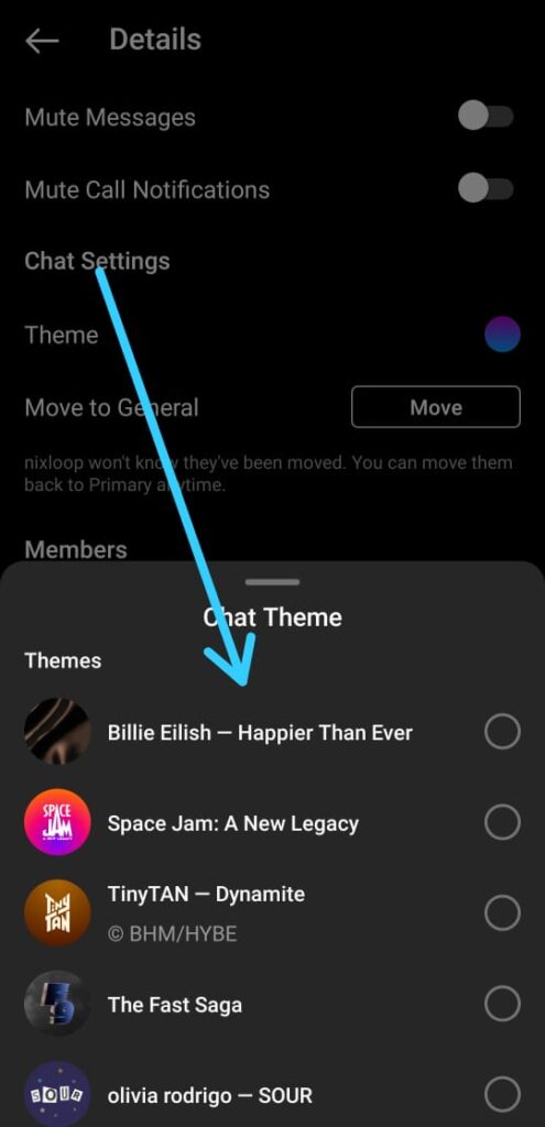 How to change the chat theme on Instagram for all chats