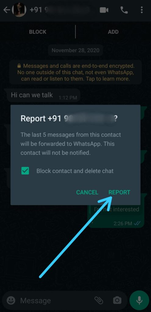 How to report a number on WhatsApp
