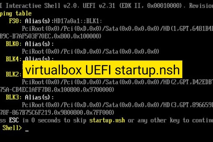 Virtualbox UEFI Shell startup.nsh Error Fixed
