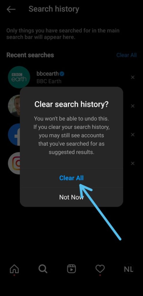 Delete Search History On Instagram