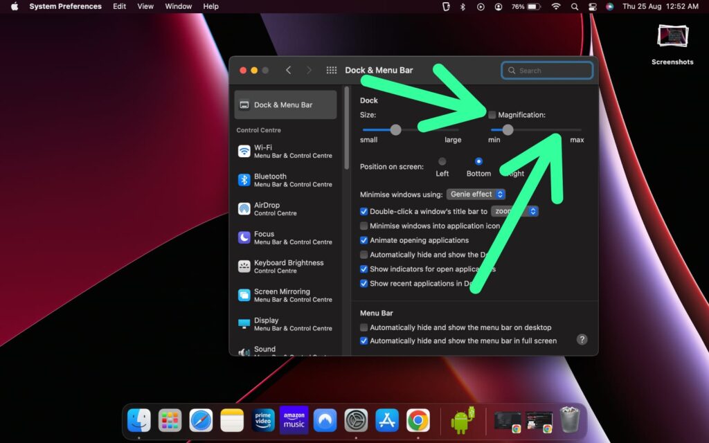 Mac Dock magnification not working