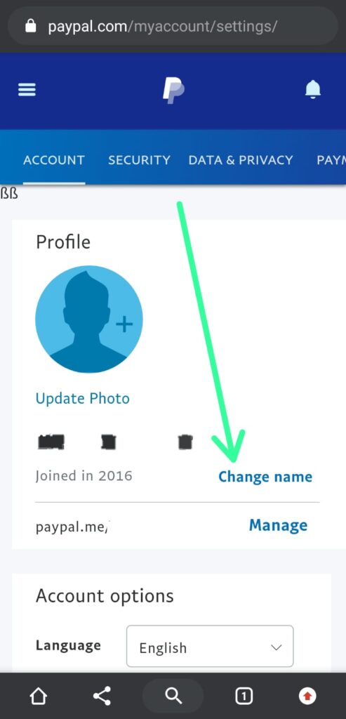 change your name on PayPal on Phone