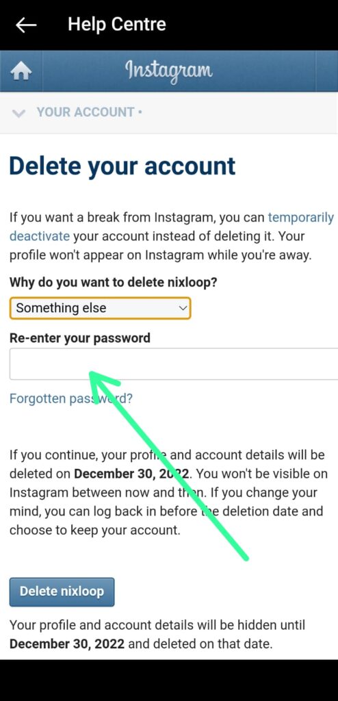 Instagram Delete Your Account Option Not Showing