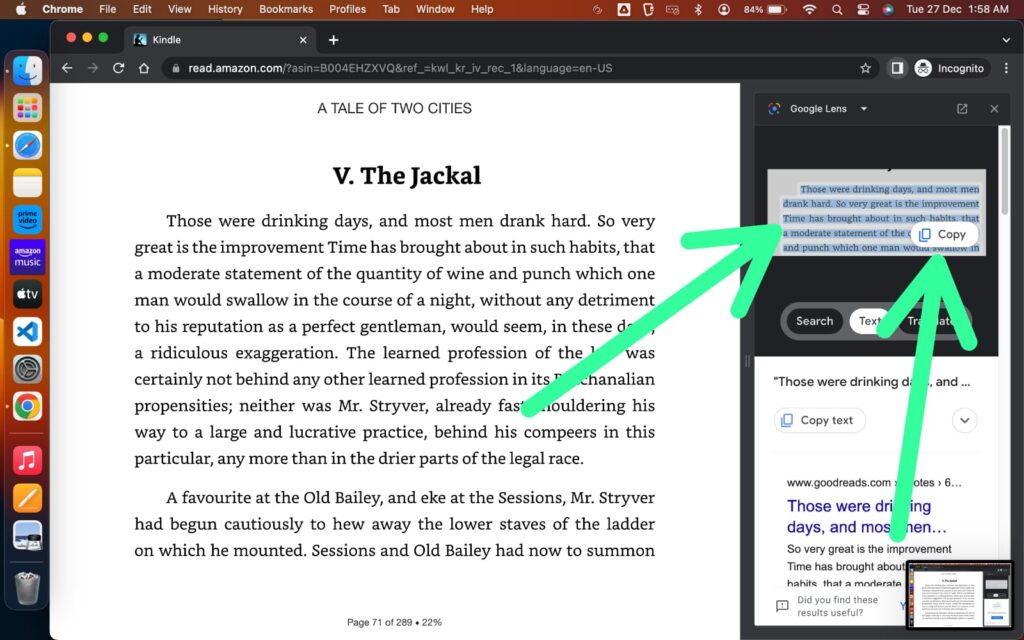copy text from kindle reader