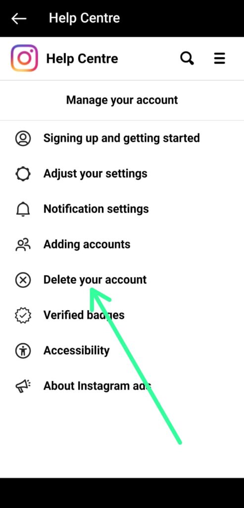 Instagram Delete Your Account Option Not Showing