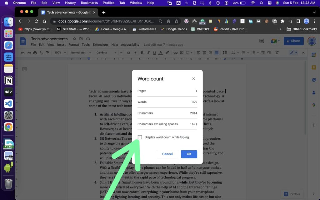 How to check word count for selected text in Google Docs