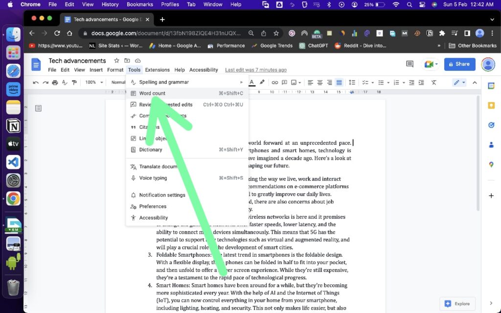 How to check word count for selected text in Google Docs