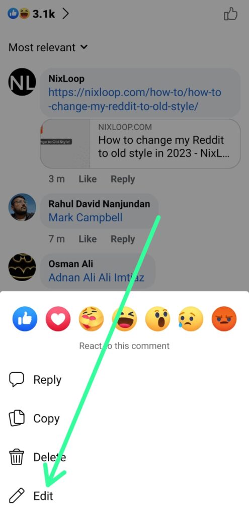 How to Edit comments in Facebook App